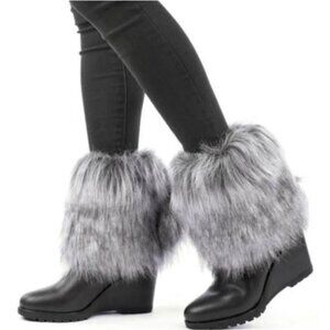 SOREL "Park City" Waterproof Black Leather Faux Fur Wedge Boots | US 8.5 | $300